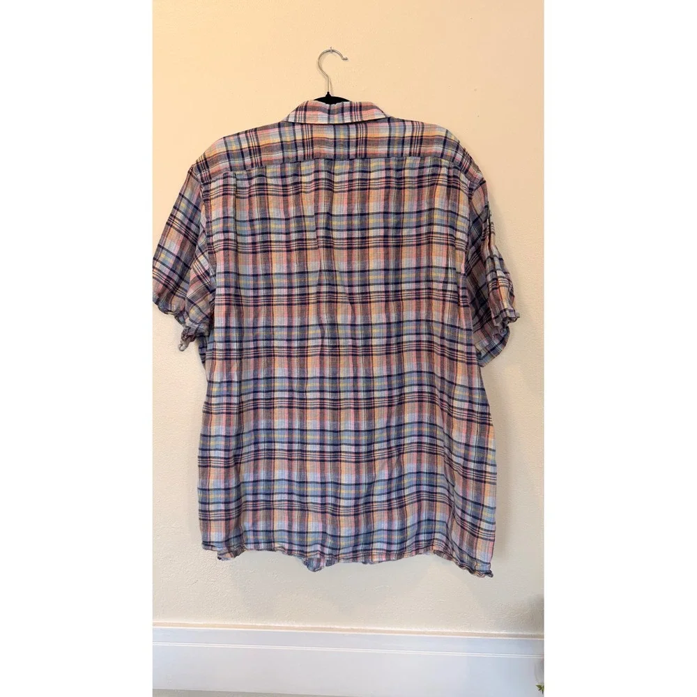 Cremieux Classics Mens XXL Short Sleeve 100% Linen Plaid Button Down Shirt Multi